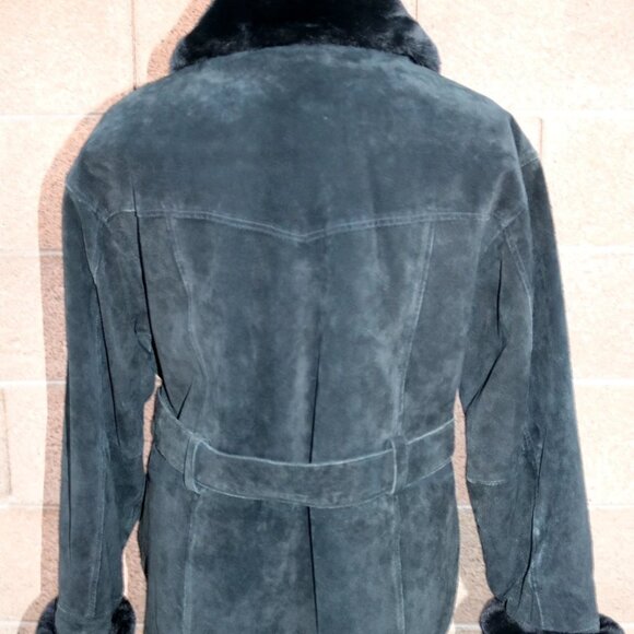 VTG Wilsons Womens Black Fur Lined Suede Leather Parka Coat Jacket Womens - Picture 6 of 16
